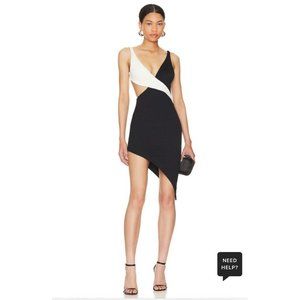 Lama Jouni Color Block Slanted Dress Ribbed Black White